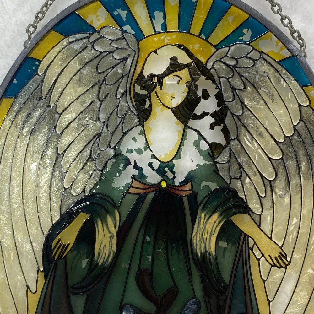 VTG  Angel Stained Glass Window Hanging‎ Sun Catcher Art Decor **See Read**